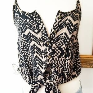 Kira brass button tie front boho tank top